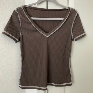 Brown V-Neck Top
